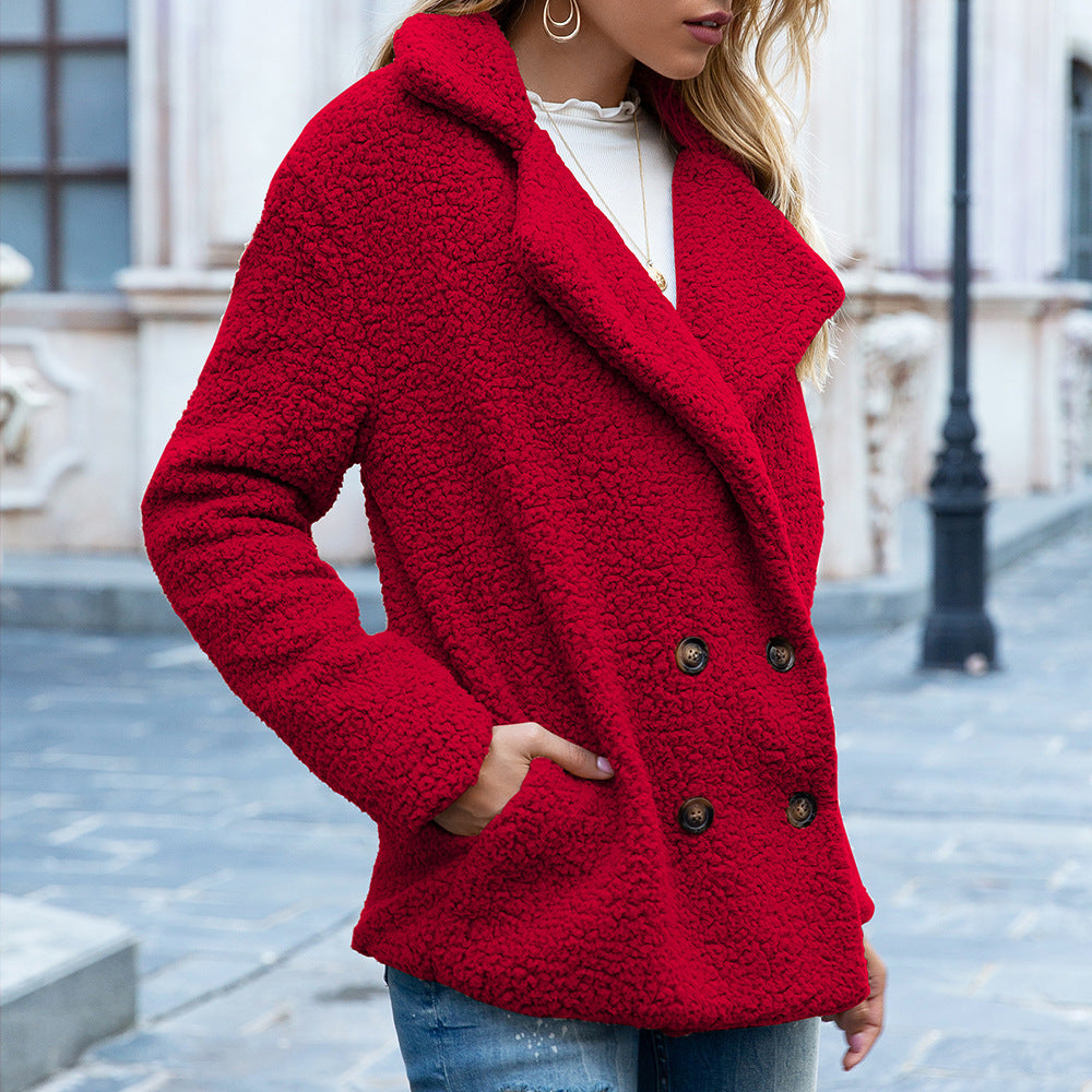 Loose Lapel Fluffy Coat Button Jacket
