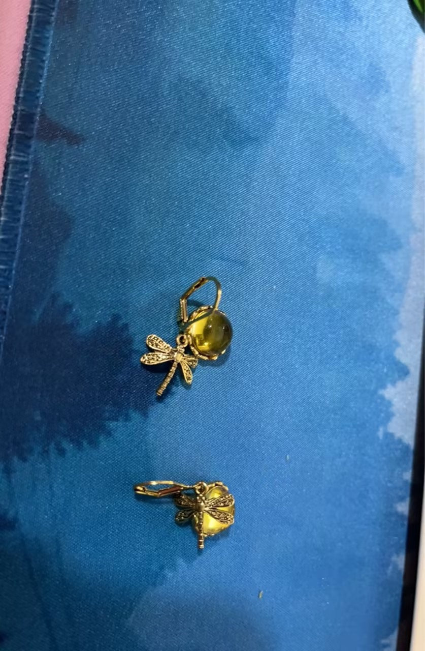 Hanging Vintage Dragonfly Necklace Earrings