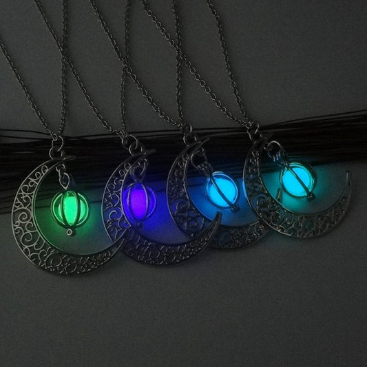 Moon Natural Glowing Stone Healing Necklace Women Gift Charm