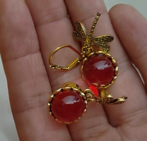 Hanging Vintage Dragonfly Necklace Earrings