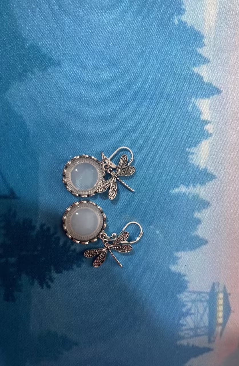 Hanging Vintage Dragonfly Necklace Earrings