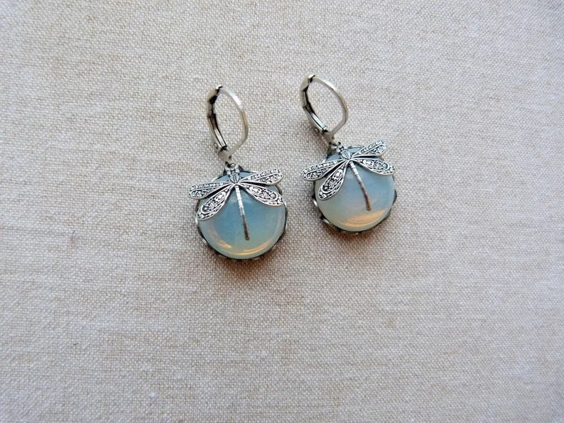 Hanging Vintage Dragonfly Necklace Earrings