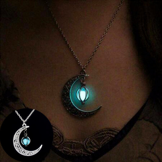 Moon Natural Glowing Stone Healing Necklace Women Gift Charm