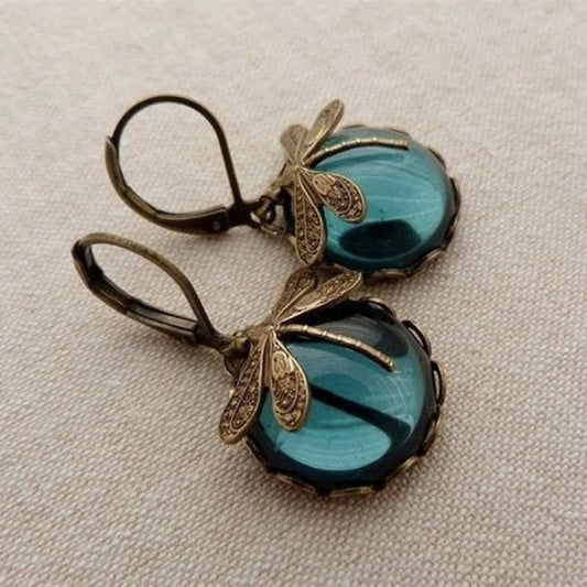 Hanging Vintage Dragonfly Necklace Earrings